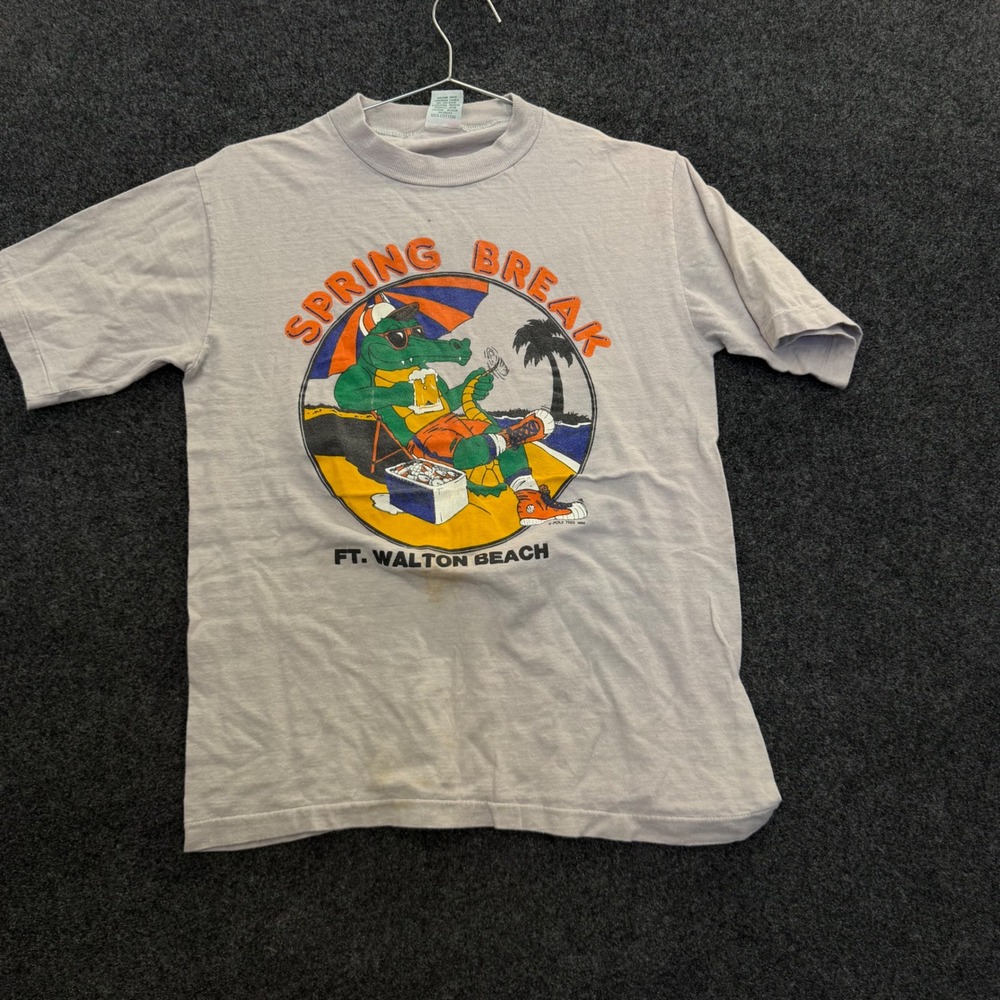 Vintage Poly Tees Hawaii Spring Break Ft Walton Beach Alligator T-Shirt Gray M